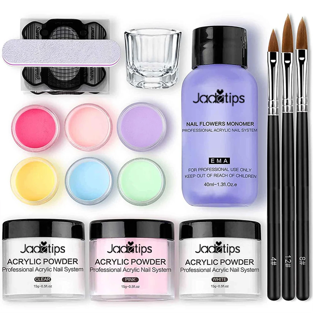 Acrylic Powder Gel Nail Polish Set Crystal Powder kit Liquid with Nail