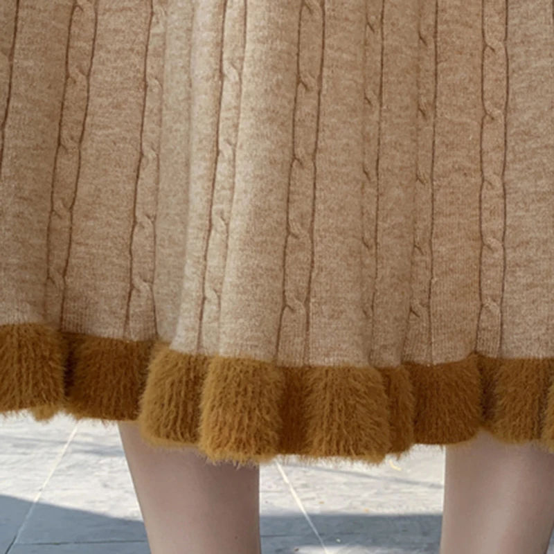 Elastic High Waist Patchwork Knitted Long Skirt Female Autumn Winter Elegant Slim Sweater Skirts Women Casual Falda Saia