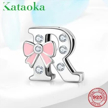 925 Perak Busur-Simpul Bening CZ 26 Huruf Alphabet R Charm Manik Klip Fit Asli Perak 925 Reflexions Gelang wanita Perhiasan(China)