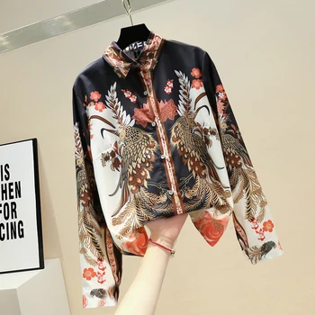 

Woman's Long Sleeve Blouse Tops Spring and Summer New Retro Fashion All-match Design Printing Shirt Female Top Blusa