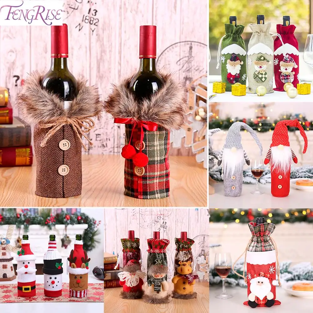 FENGRISE Santa Claus Wine Bottle Cover Christmas Decorations For Home Christmas Stocking Gift Navidad New Year's Decor