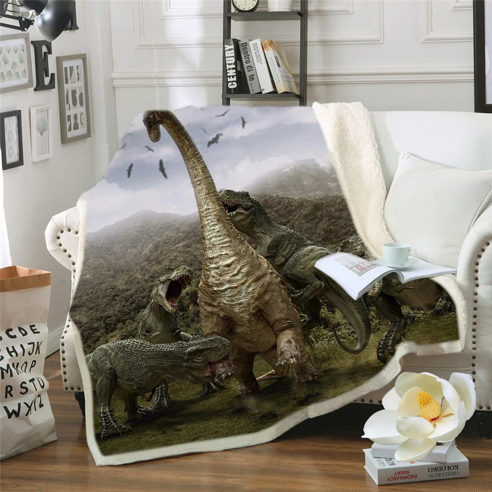 Cute Sofa Throw Blanket 3D Cartoon Jurassic Park Dinosaur Blanket for Kids Boy Single Size Bed Linens Microfiber Fabic Blanket