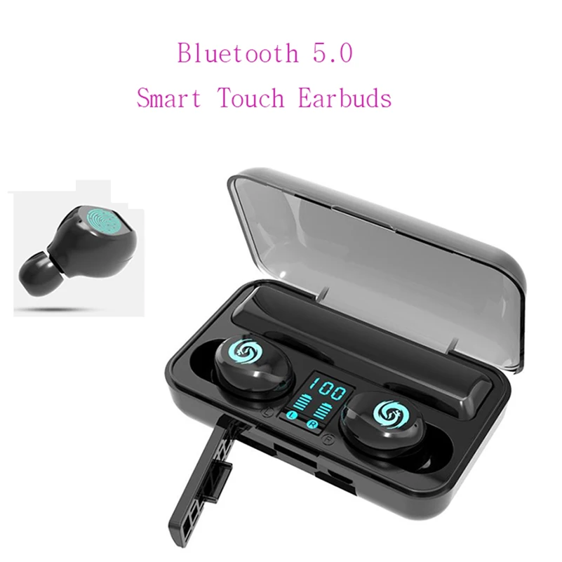 

New F9 TOP Bluetooth 5.0 Earphones Fingerprint Touch Earbuds Led Display Headset with big charging case IPX7 Waterproof Earphone