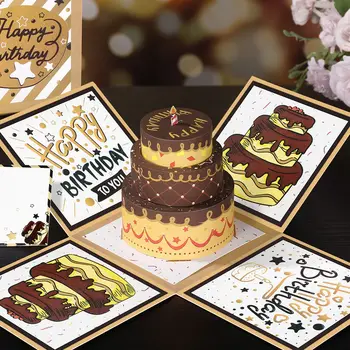 

Partykindom Birthday Boxes Holders Safe Surprise Paper Gift Box 3D Wish Card Pop Up Greeting Card Explosion Box Papercraft