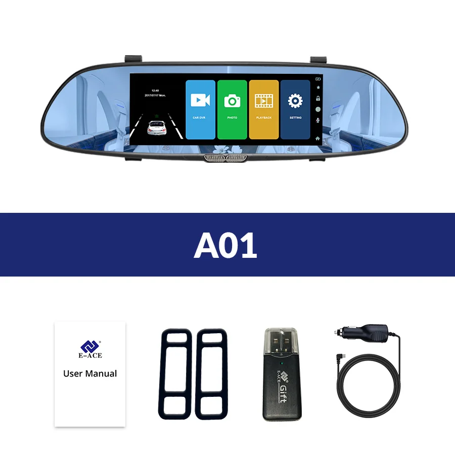 E-ACE A01 Автомобильный видеорегистратор Full HD 1080P 7 дюймов ips сенсорный видеорегистратор камера с двумя объективами с камерой заднего вида Авто регистратор видеорегистратор