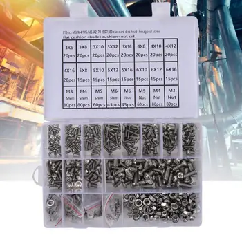

screws for laptop 815PCS M3 M4 M5 M6 Stainless Steel Pan Head Hex Socket Screw Nut Washer Kit