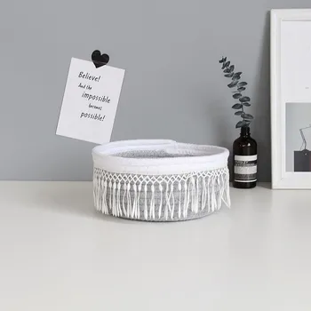 

Fringed Cotton Rope Storage Basket Woven Simple Desktop Sundries Cotton Thread Storage Frame Tassel Storage Frame