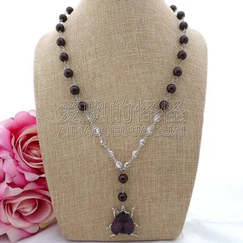 

N090608 21'' Round Garnet Chain Beetle Cz Pave Pendant Necklace