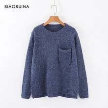 BIAORUINA, 4 цвета, женский модный Свободный однотонный вязаный свитер с круглым вырезом, Женский Повседневный теплый пуловер, базовые свитера, один размер