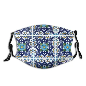 

Anti Dust Mask With Filter PM 2.5 Face Mouth Cover, Blue Camouflage Windproof Face Masks Reusable