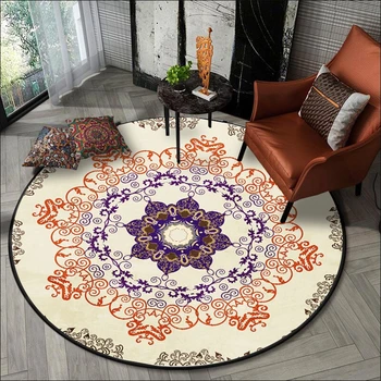 

Bohemian Style Round Area Rugs Persian Flower Living Room Sofa Non-Slip Floor Mat Kitchen Bedroom Children Play Game Tent Carpet