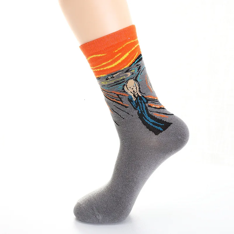 1 пара разноцветных мужских носков Harajuku Веселые повседневные хлопковые носки Звездная ночь картина маслом для свадьбы Рождественский подарок - Цвет: toshout
