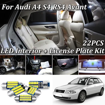 

22Pcs White Canbus Error Free For Audi A4 S4 RS4 B5 8D Avant LED License plate Lamp + LED Interior Lights Kit (1996-2001)