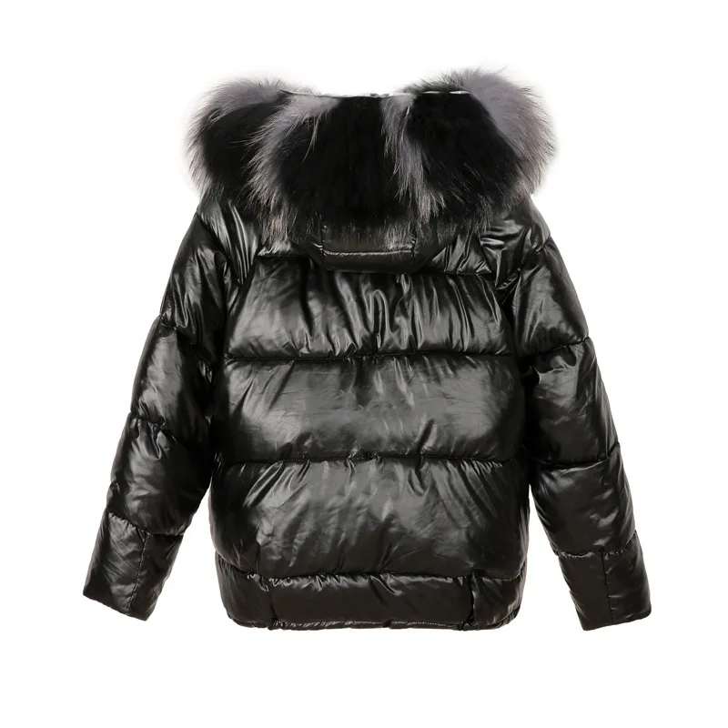 Зимняя Глянцевая парка Женская водонепроницаемая куртка с меховым капюшоном Большой размер свободная зимняя теплая Толстая Парка женская куртка