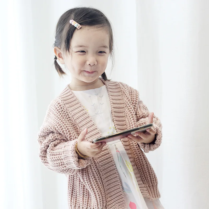 

INS Hot Selling 2019 Autumn And Winter New Style Childrenswear Girls Extra Coarse Wool Coat Pink Sweater