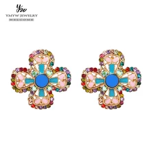 YMYW трендовые серьги-гвоздики в цветочек, винтажные этнические Стразы, красочные эмалированные массивные серьги для женщин, вечерние ювелирные изделия, подарок brincos