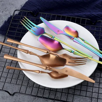 

Gold Silver Metal Eco Friendly Cutlery Set Portable Camping Travel Modern Creativity Design Geschirr Set Home Decoration EC50CJ