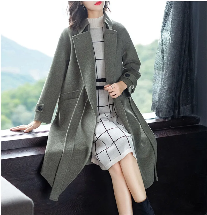 Plus size Women Thick Warm Woolen coat loose long Double-faced wool coats Autumn winter Korean Casual Jacket Overcoat 5XL F1159 - Цвет: Khaki