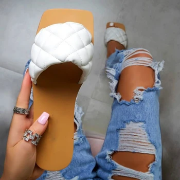 

BLWBYL Women Slippers Flats Pu Leather Solid Peep Toe Sewing 2020 Slides Fashion Outside Female Ladies Shoes Zapatos De Mujer