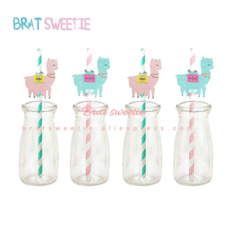 8pcs Alpaca Paper Straws Cartoon Animal Llama Party Supplies Disposable Tableware Girls Birthday Decorations Kids | Дом и сад