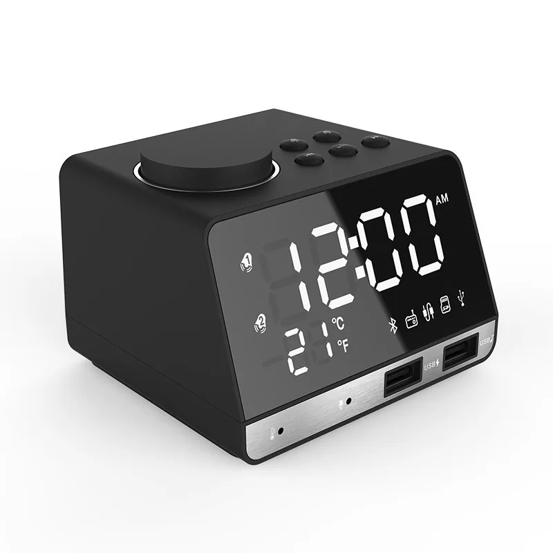 СВЕТОДИОДНЫЙ цифровой двойной будильник зеркальные часы беспроводной bluetooth