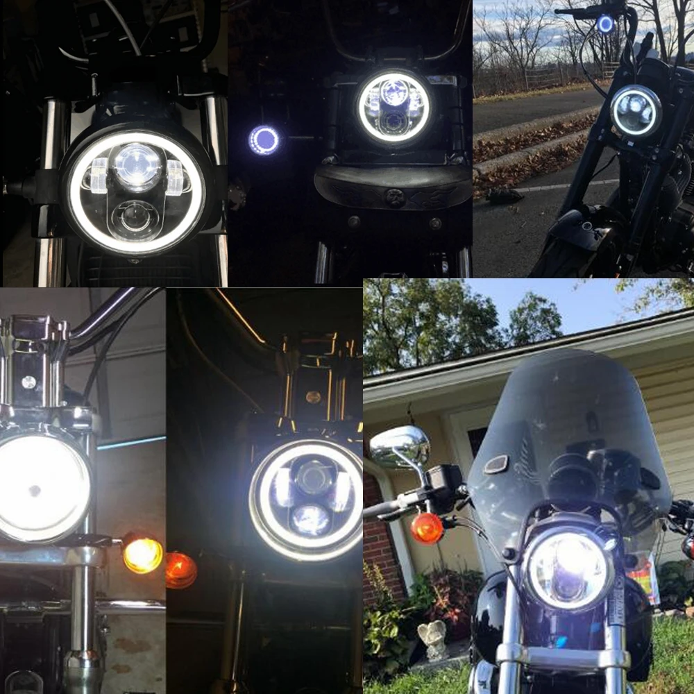 Для Harleys Lighting 5 3/" черный светодиодный головной фонарь с Halo Ring для автомобиля Harley Sportster Iron 883 1200 Dyna Street Bob FXDB