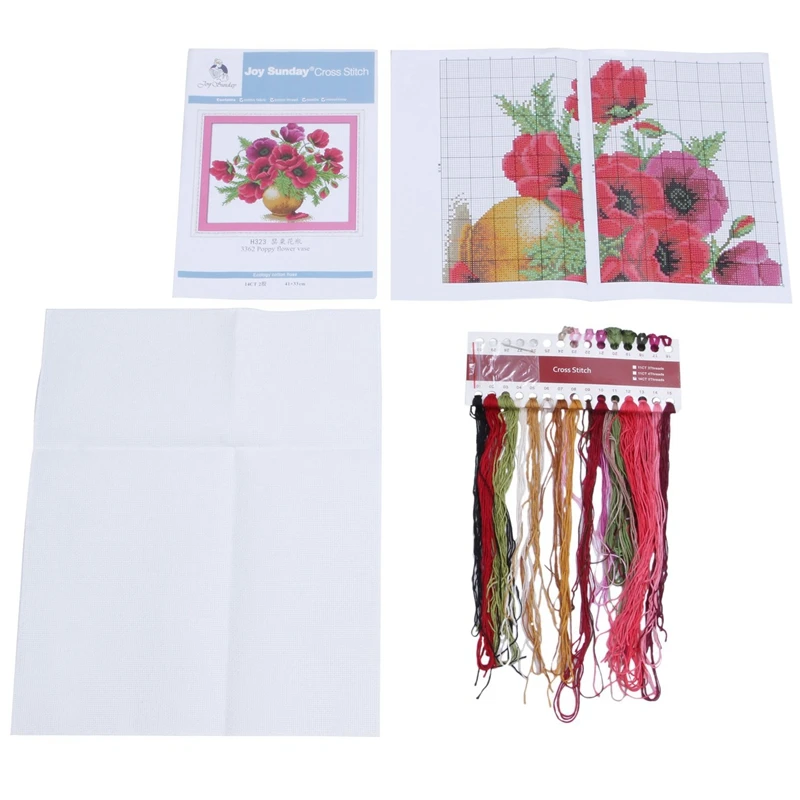 

Promotion! New Releases Cross Stitch Kits Patterns Embroidery Kit - Poppy Flower Vase 14CT 41x33cm