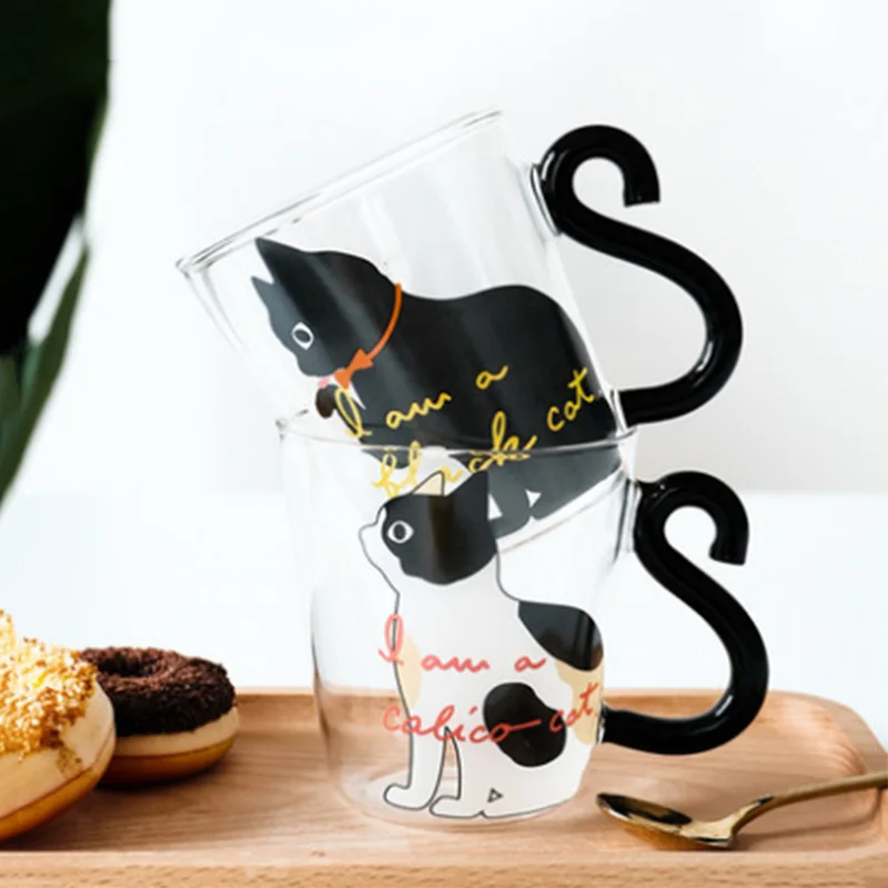 Кружка для кофе с рисунком из мультфильма, креативная уникальная кружка для воды из стекла кота, прозрачная кружка для молока, 2019 Кружка для кофе с рисунком из мультфильма, креативная уникальная кружка для воды из стекла кота, прозрачная кружка для молока, 2019