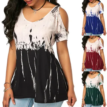 

Pullover 2020 New Bohemia Gradient Women T shirt Plus Size S-5XL Loose Off Shoulder Short Sleeve Casual Female T shirt Tops Tees