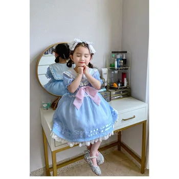 

Kids Navy Sailor Cosplay Costume Baby Girls Kawaii Lolita Dress Cute Pink Bow Party Renaissance Court Princess Vintage Dresses