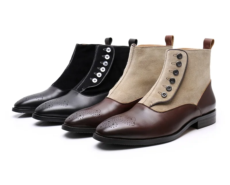 Italian Men's Knight Boots men Buckle button Work boots Square Shoe men Chelsea Boots