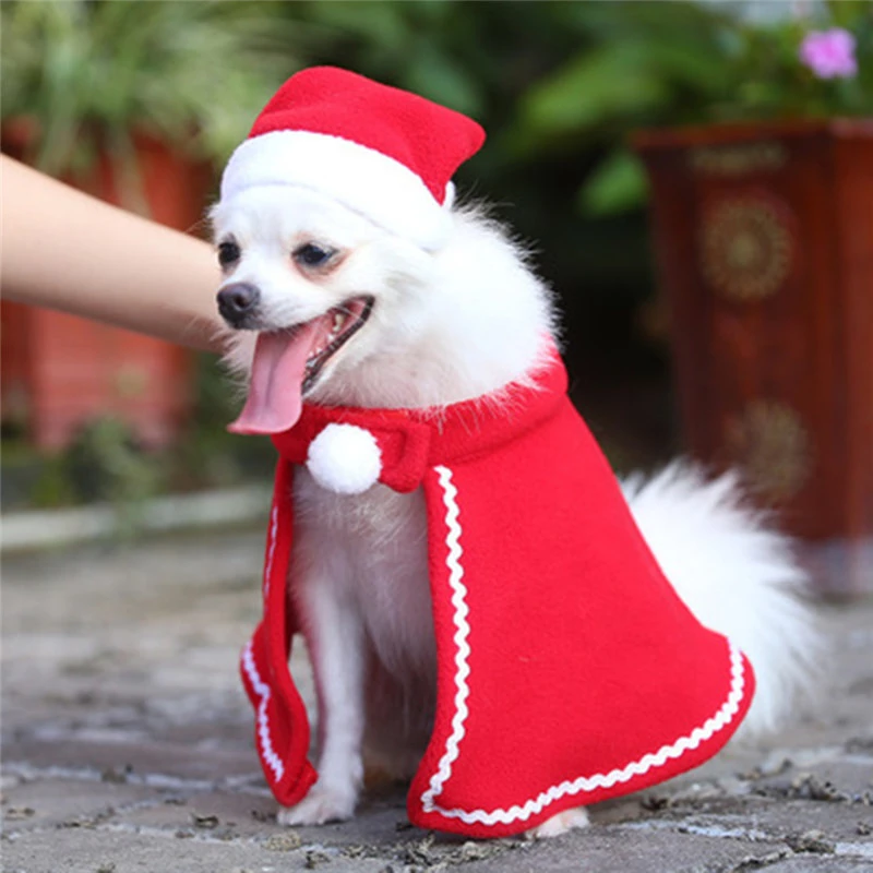 クリスマス犬のケープセット 赤いフリースの犬のコート かわいいカワイイのケープ 犬の服 お祝いの服 犬用のコート ジャケット Aliexpress
