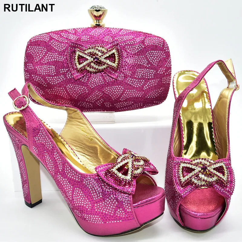 

Latest Design Women Platform Shoes Shoe and Matching Bag for Nigeria Party African Wedding Italian Shoe and Bag Sets Decorate