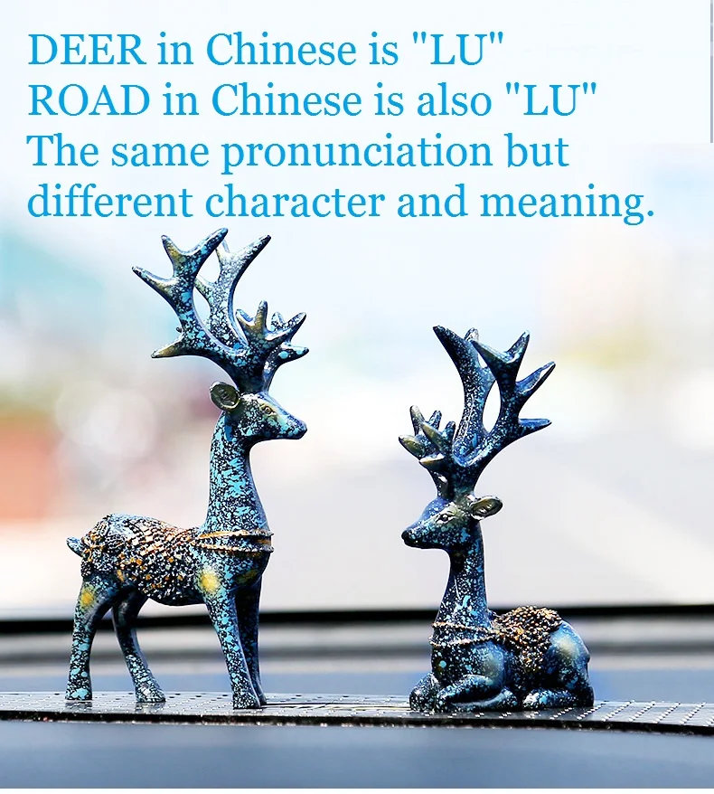 2 head Cute deers environment-friendly Resin deer Car Decoration  OrnamentHome Decoration Craft Decor Lovely Dolls Toy