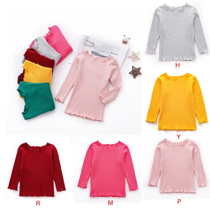 Коллекция года, весенне-осенний комплект для новорожденных, свитер Одежда для девочек Однотонная футболка с длинными рукавами детские топы, хлопковые футболки Повседневная Блузка