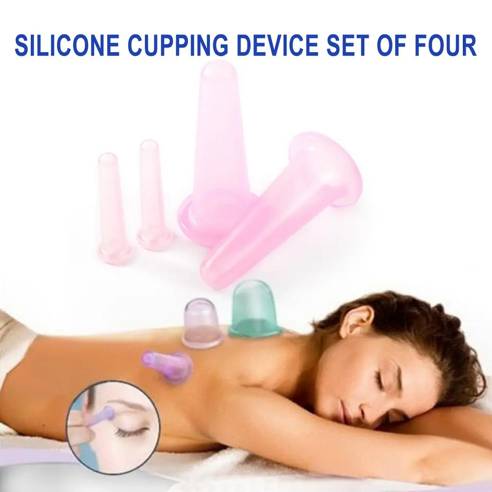 Silicone Massage Cupping Set 2 Facial Cups & 2 Mini Facial Cups Body Massage Helper Skin Care for Face Neck Back Eyes
