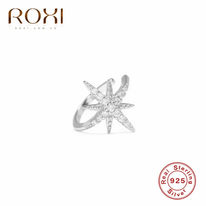 silver 1pc ROXI, модная манжета для уха со звездой, не прокалывается, микро, CZ Циркон, маленький размер, для девушек, клипсы, серьги для женщин, 925 пробы, серебряные ювелирные изделия - Окраска металла: silver 1pc