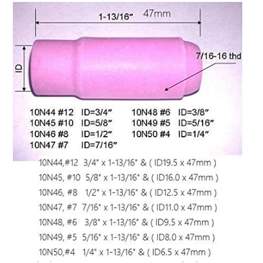 10pcs TIG Alumina Nozzles Ceramic Shield Cup 10N47#7 7/16
