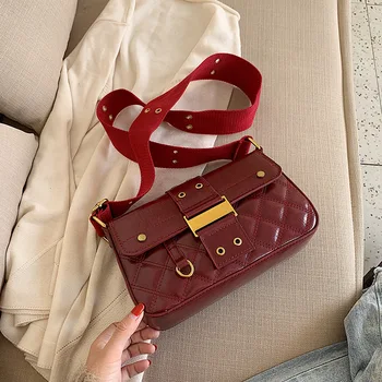 

Girls small bag 2019 new Korean fashion simple wide shoulder strap shoulder bag rhombic slung small square bag