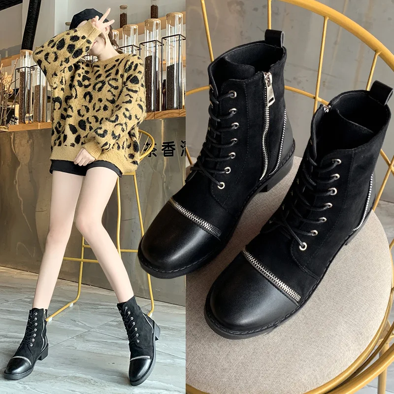 

Boots Women's 2019 Autumn Chelsea Short Boots Chunky Heel Semi-high Heeled Europe And America Boots Suede Women's Spring And Aut