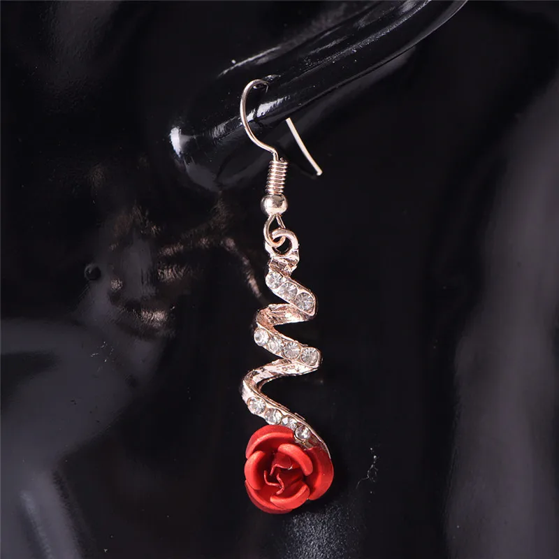 Кристалл красная роза цветок Женские Висячие серьги для свадьбы/вечерние