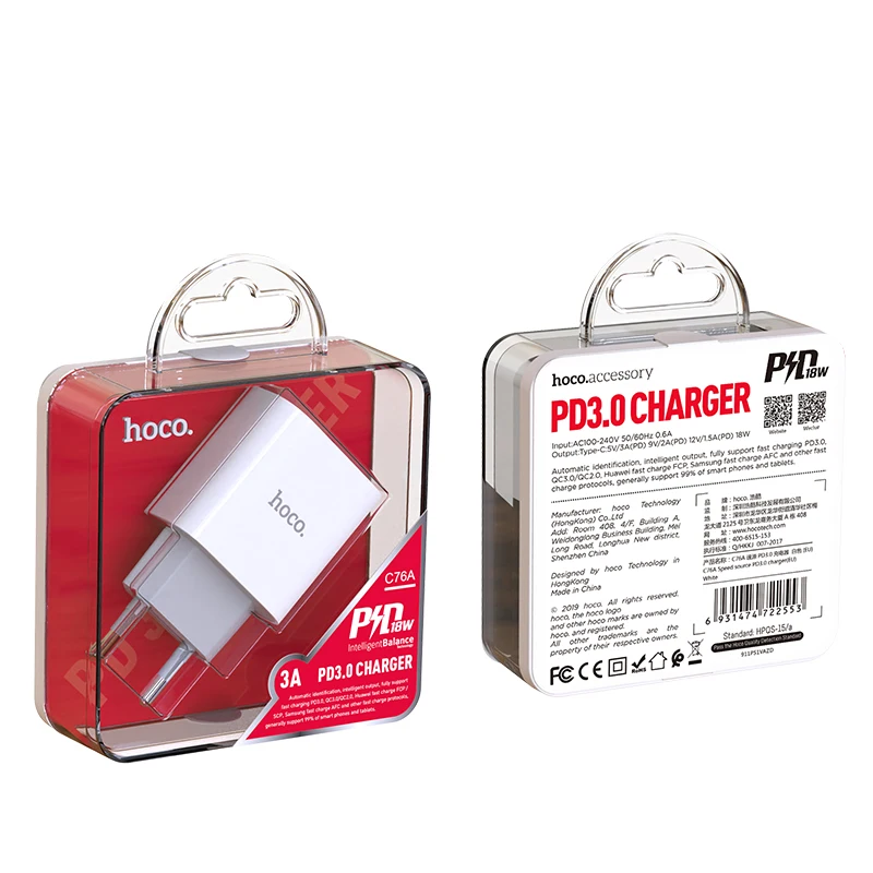 HOCO мини USB зарядное устройство 18 Вт Быстрая зарядка 3,0 для iPhone11Pro XS XR Быстрая зарядка PD3.0 AFC для Sam sung S10 Универсальный адаптер для путешествий