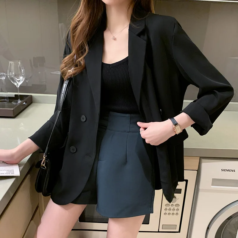 US $15.87 Spring Elegant Black Doublebreasted Women Blazer Autumn Fashion Vintage Solid Office Lady Tops Outerwear Female Jacket