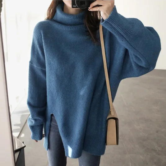 Chandail Femme, джемпер, синий свитер, водолазка, пуловер размера плюс, свитера, Blusas De Inverno Feminina, осень, Ленивый Oaf