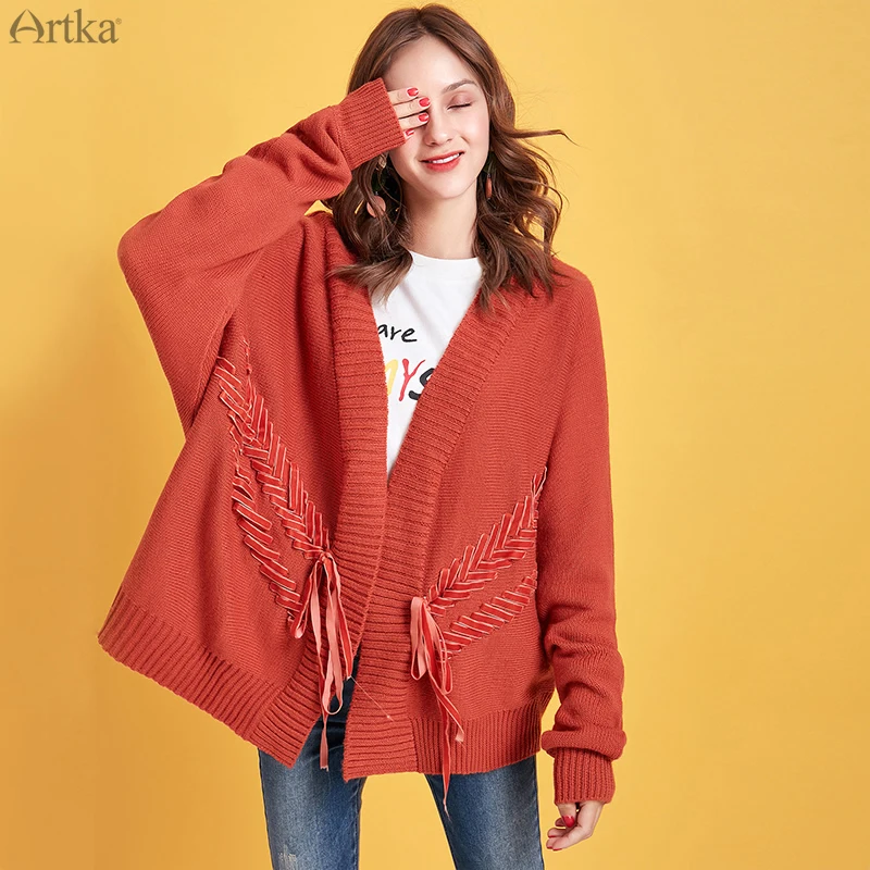 Женский вязаный кардиган с длинным рукавом ARTKA Черный Повседневный Теплый