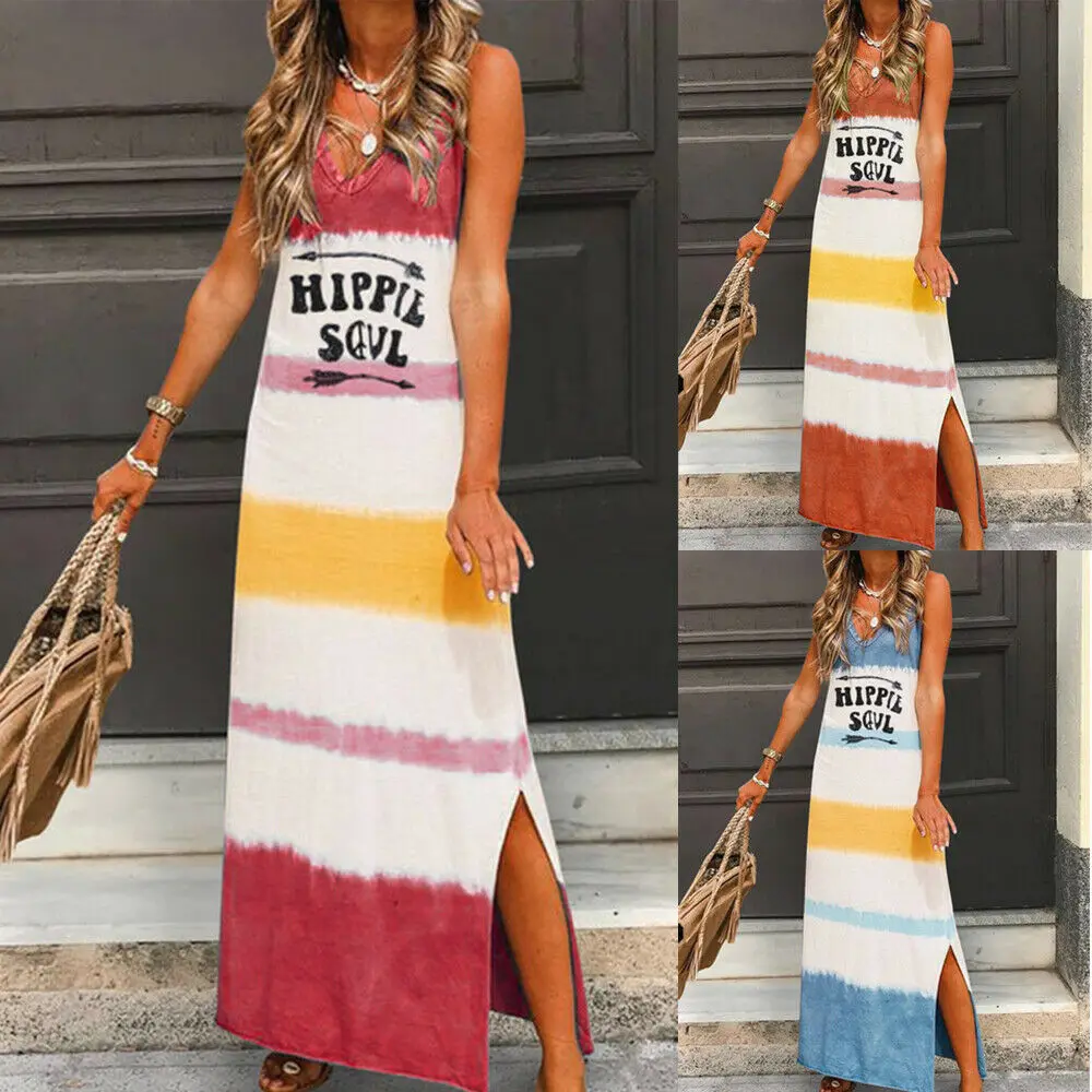 Women Sleeveless Side Slit Assorted color Cover-Ups Holiday Long Maxi Dress Tropical Summer Beach Sundress