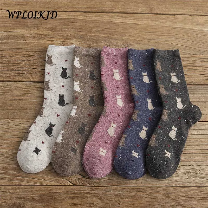 WPLOIKJD/Новинка года; сезон осень-зима; Модные женские носки в духе колледжа с милым рисунком кота; Calcetines Mujer