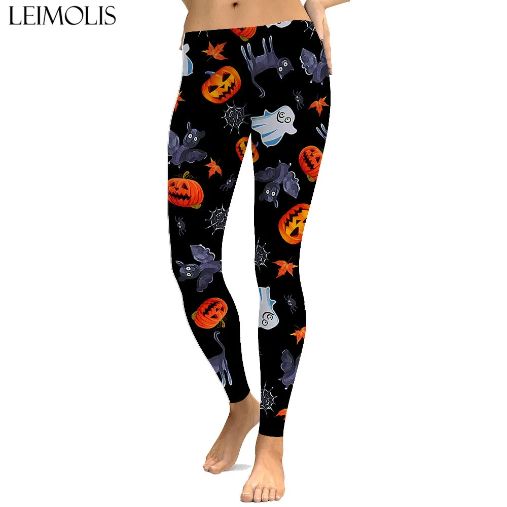 

LEIMOLIS sexy gothic Halloween Night print push up leggings plus size women fitness workout punk high waist spandex leggins