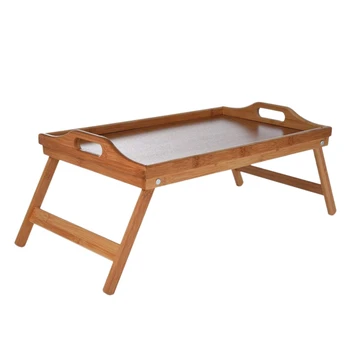 

Best Natural Bamboo Breakfast Serving Tray with Handle Serving Breakfast in Bed or Use As a Tv Table Foldable Bed Table Laptop D