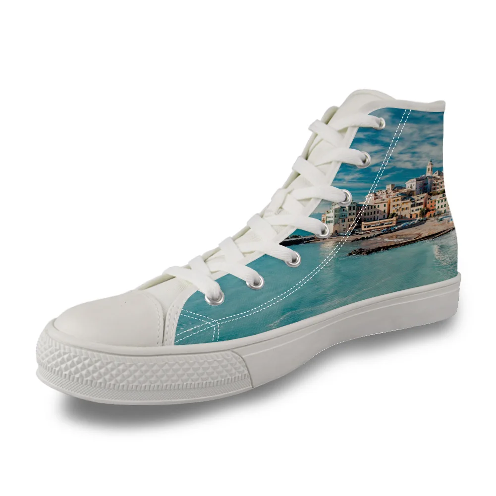 

Italian Fishing Village Beach Sea High Top White Canvas Vulcanized Breathable Shoes